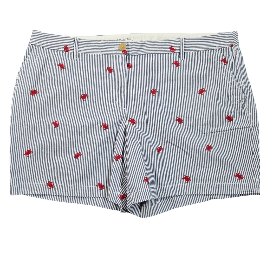 Talbots Girlfriend Chino Shorts Womens 16WP Blue Crab Embroidered Nautical